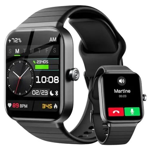 Produktbild: Smartwatch Herren Damen mit Telefonfunktion & Alexa Integriert - Fitnessuhr 1,8 Zoll mit 100+ Sportmodi & IP68, Schrittzähler Uhr mit Pulsmesser SpO2 Stress Schlafmonitor für Android iOS - Schwarz