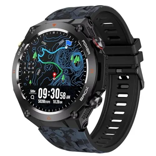 Produktbild: Smartwatch Herren GPS Barometer Sportuhr Fitnessuhr Militär Uhr Kompass Höhenmesser Outdoor Telefonfunktion Gesundheitsuhr Blutdruck Pulsuhr Laufuhr Aktivitätstracker Military Watch Schrittzähler