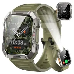 Produktbild: Smartwatch Herren Militär, 100 Tage Akkulaufzeit/LED Taschenlampe/Kompass/2 Armbänders/IP68 Wasserdicht, 100+Sportmodi Sportuhr, Anrufe tätigen/Empfangen Smartwatch Outdoor Fitnessuhr für Android iOS