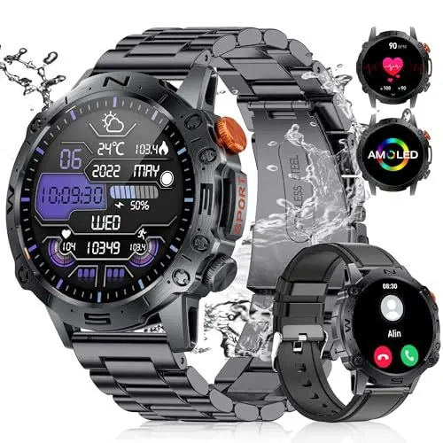 Produktbild: SIEMORL Smartwatch Herren mit Telefonfunktion,IP68 Wasserdicht 1,43