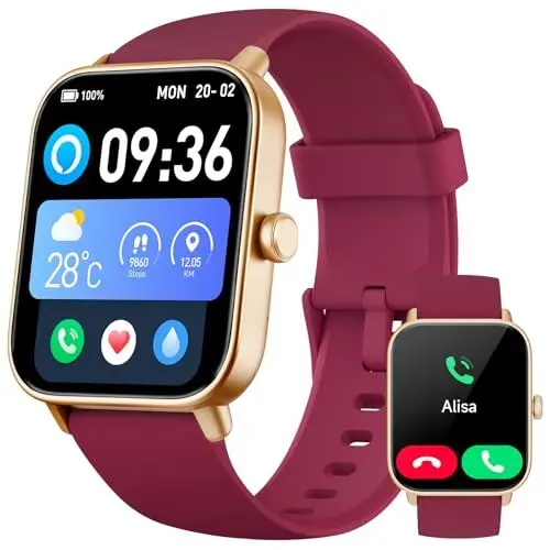 Produktbild: Smartwatch Damen mit Telefonfunktion, Alexa eingebaute 1.8'' Fitnessuhr Damen mit Herzfrequenz, SpO2, Schlaf, Stress Monitor, 100+ Sportmodi, IP68 Wasserdicht Uhr für Android iOS (dunkelgrün)