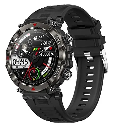 Produktbild: Smartwatch Herren mit Telefonfunktion Sportuhren Fitnessuhr Herren mit Blutdruckmessung Wasserdicht Militär Uhr Schrittzähler Outdoor Smartwatch Tactical Watch Military Smart Watch 100+ Sportmodi