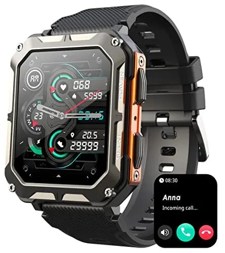 Produktbild: Smartwatch Herren mit Telefonfunktion Sportuhren IP68 Wasserdicht Militär Uhr 1,83 Zoll Fitnessuhr mit Blutdruckmessung 123 Sportmodi Outdoor Tactical Watch Military Smartwatches Schrittzähler