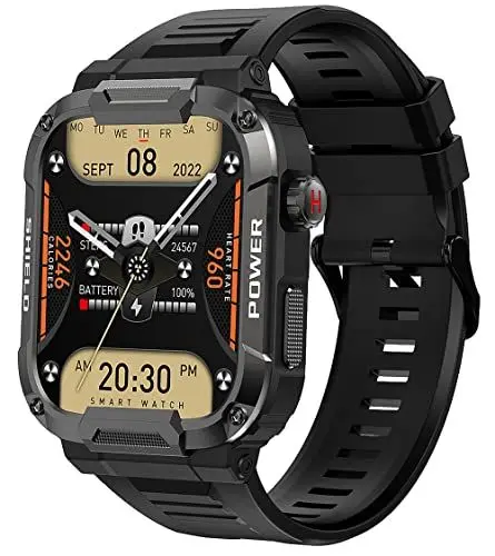 Produktbild: Smartwatch Militär Herren Uhr mit Telefonfunktion,Gesundheitsuhr mit Blutdruckmessung Outdoor Sportuhr Tactical Watch Sportuhren Schrittzähler Fitnessuhr Smartwatches IP68 Wasserdicht Armbanduhr Uhren