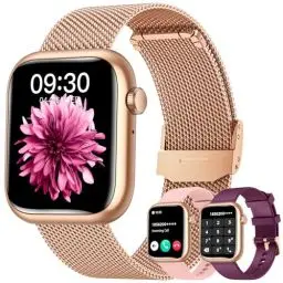 Produktbild: Smartwatch Uhr Armbanduhr Fitnessuhr Uhren: Goldene Smartwatch Damen Wasserdicht Blutdruck Sportuhr Telefonfunktion Herzfrequenz Schrittzähler 1,83