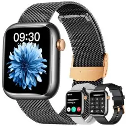 Produktbild: Smartwatch Uhr Armbanduhr Fitnessuhr Uhren: Schwarz Smartwatch Damen Wasserdicht Blutdruck Sportuhr Telefonfunktion Herzfrequenz Schrittzähler 1,83