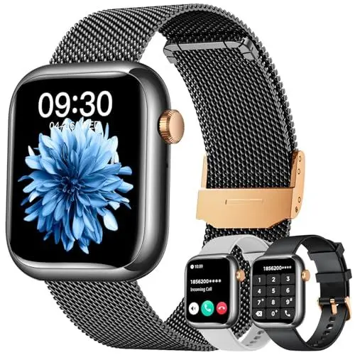 Produktbild: Smartwatch Uhr Armbanduhr Fitnessuhr Uhren: Schwarz Smartwatch Damen Wasserdicht Blutdruck Sportuhr Telefonfunktion Herzfrequenz Schrittzähler 1,83