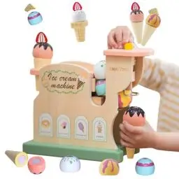 Produktbild: Smartwo Eismaschine Holzspielzeug ab 3 Jahre, Kinderküche & Kaufladen Zubehör, Eisdiele Kleinkinder Holz, Geschenk für Mädchen, Rollenspiele Spielküche, Küchenmaschine Spielset
