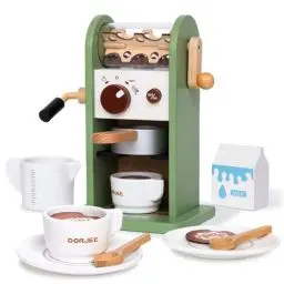 Produktbild: Smartwo Kaffeemaschine Kinder Holz, Kinderküche Kaffeemaschine mit Mühle, Spielküche Zubehör, Espressomaschine Holzspielzeug Set, Küchenzubehör Rollenspiele, Geschenk Mädchen ab 3 Jahre, Grün