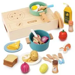 Produktbild: Smartwo Kinderküche Zubehör Holz, Spielküche Töpfe & Geschirr, Küchenzubehör Kochset, Holzspielzeug Lebensmittel zum Schneiden, Küchenspielzeug für Rollenspiele ab 2 3 Jahre, Mädchen Geschenk