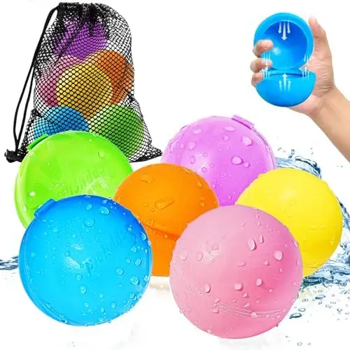 Produktbild: Smasiagon 6 Stück Wiederverwendbare Wasserbomben Selbstschließend, Schnell befüllbare Silikon Spritzbälle für Kinder Erwachsene, Outdoor Sommerspaß Wasserspielzeug für Party, Wasserpark, Familienspiel