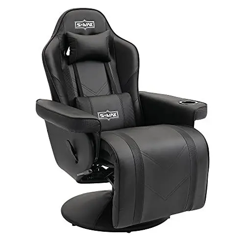 Produktbild: S*MAX Gaming Stuhl mit Fußstütze Gaming Sessel hoher Rückenlehne mit Verstellbarer Rückenlehne Becherhalter Seitentasche Gaming Stühle für Erwachsene Schwarz Weiß
