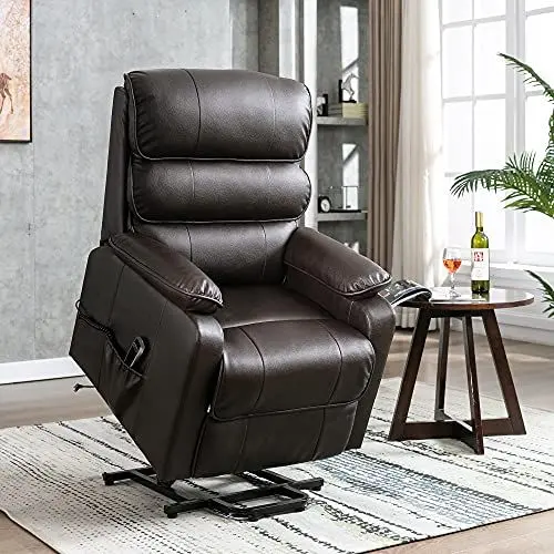 Produktbild: S*MAX fernsehsessel elektrisch verstellbar fernsehsessel aufstehhilfe Premium PU Leder Relaxsessel Liegefunktion Angetrieben durch OKIN Motor Seitentaschen USB Ladeanschluss Braun