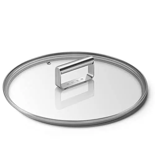 Produktbild: Smeg, CKFL3001, flacher Deckel aus gehärtetem Glas, Durchmesser 30 cm, Edelstahlgriff, Dampfauslass, kompatibel mit Kochgeschirrprodukten, 31,5 x 31,5 x 5,7 cm