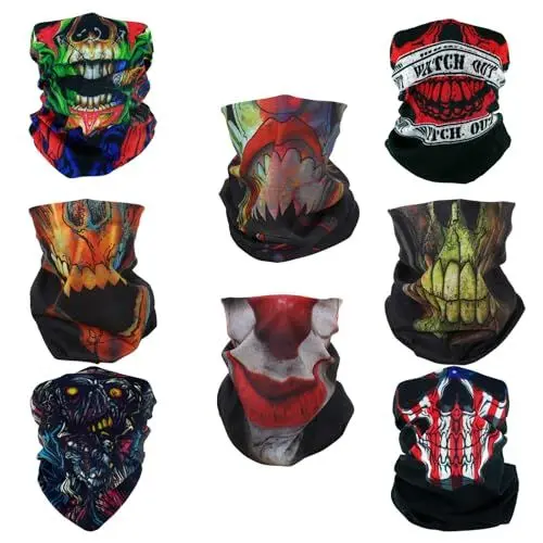 Produktbild: SMEHCF 8 Mehrzweck Bandanas für Damen Herren Stirnband Sturmhaube Haar Kopftuch Gesicht Halbmaske Halsmanschetten atmungsaktiv wiederverwendbar waschbar roter schwarzer Totenkopf Zombie