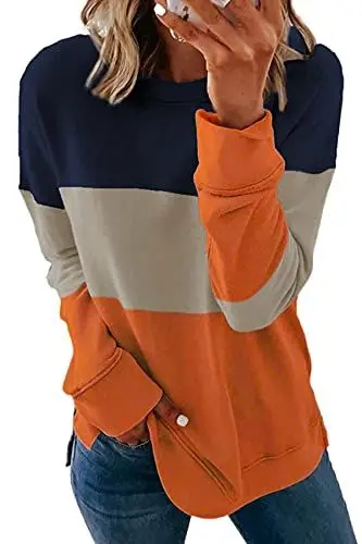 Produktbild: SMENG Damen Pullover Rundhalsausschnitt Mit Langen Ärmeln Sweatshirt Mode Langarm Herbst Tops Langarmshirt Orange M