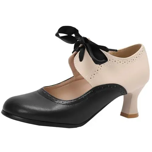 Produktbild: XINXINIO Business-Heels für Damen mit Blockabsatz Schnürpumps mit Runder Spitze (Schwarz,40)