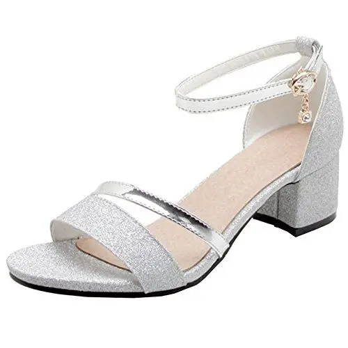 Produktbild: Smilice Damen Fashion Open Toe Schnalle Blockabsatz Sandalen (Silver, 44)