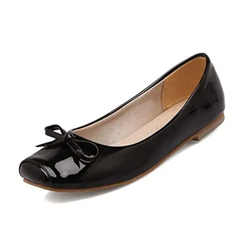 Produktbild: Smilice Damen Ballerinas mit Schleife | Quadratische Spitze Flache Absätze Bequeme Freizeitschuhe (Schwarz, 43 EU)
