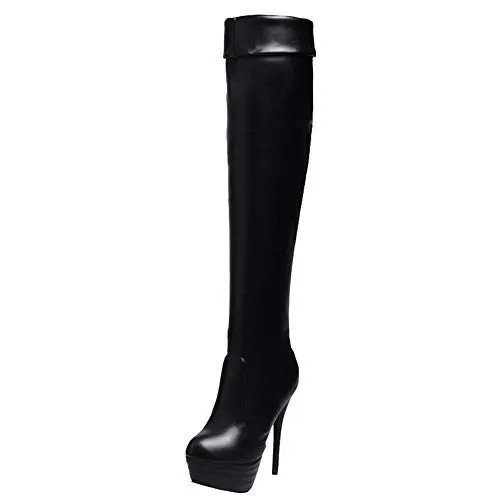 Produktbild: Smilice Damen Knie Hoch Stiefel mit Stiletto Absatz (Schwarz, 38 EU)