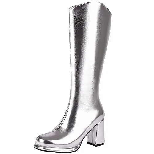 Produktbild: Smilice Damen Kniehohe Stiefel mit rundem Zehenreißverschluss und Blockabsatz (Silber,39)