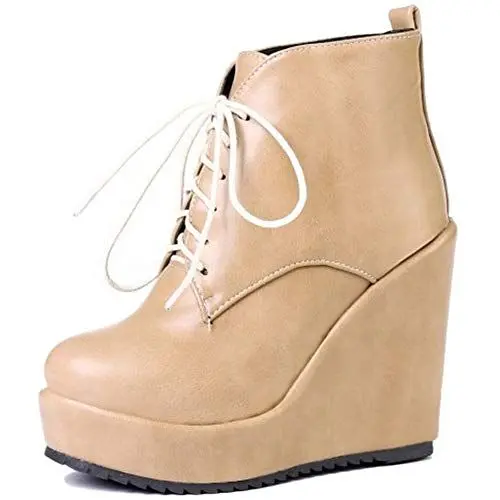 Produktbild: Smilice Damen Plateau Stiefeletten mit Keilabsatz (Beige, 40 EU)