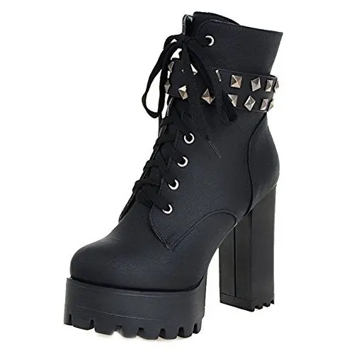 Produktbild: Smilice Damen Plateau Stiefeletten mit hohem Blockabsatz und Niete (Schwarz, 39 EU)