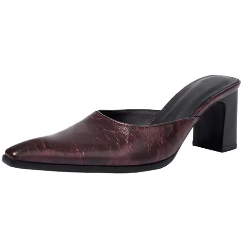 Produktbild: Smilice Damen Retro Klobige Ferse Mules Geschlossene Sandalen mit Quadratischer Zehe und Absatz (Rot,44)