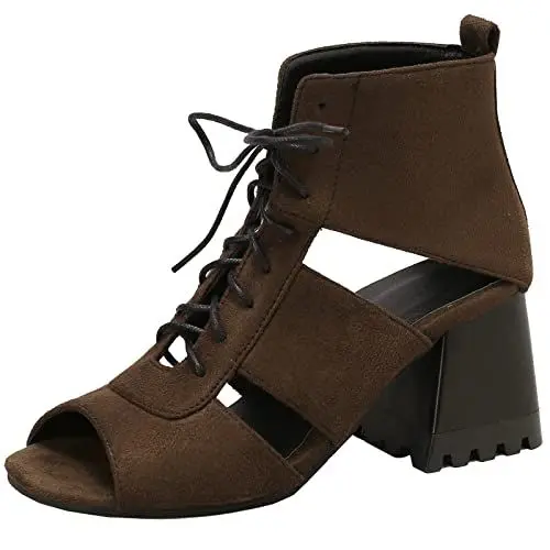 Produktbild: Smilice Damen Schnürsandalen mit Offenem Zehenabsatz für den Sommer (Braun, 46)