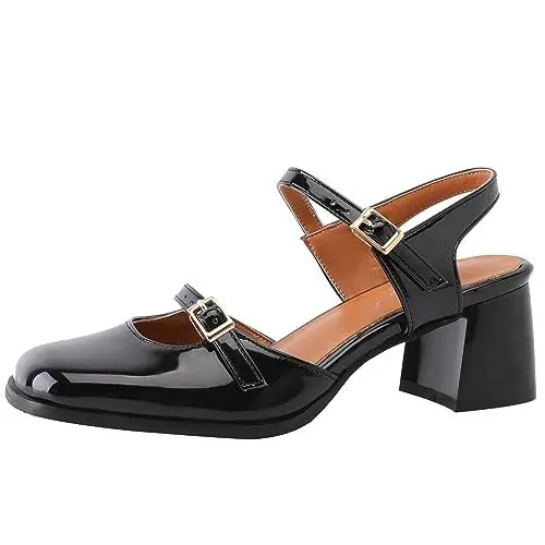 Produktbild: Smilice Damen Slingback Heels Blockabsatz Mary Jane Schuhe (Schwarz,43)