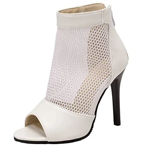 Produktbild: Smilice Damen Stiletto Reißverschluss Sandalen Stiefeletten mit Offener Spitze (Weiß, 41)