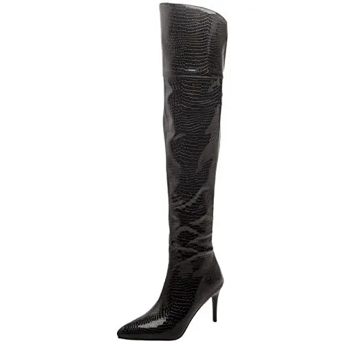 Produktbild: Smilice Damen Stiletto Stiefel Reißverschluss über dem Knie Stiefel mit Spitzer Spitze (Schwarz,42)