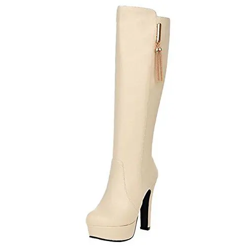 Produktbild: Smilice Damen Trendige Plateau Langschaft Stiefel mit Hohem Absatz (Beige, 40 EU)