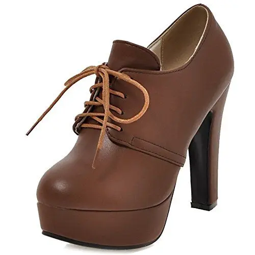 Produktbild: Smilice Damen Trendige Schnürsenkel Plateau Pumps mit Hohem Blockabsatz (Brown, 32 EU)