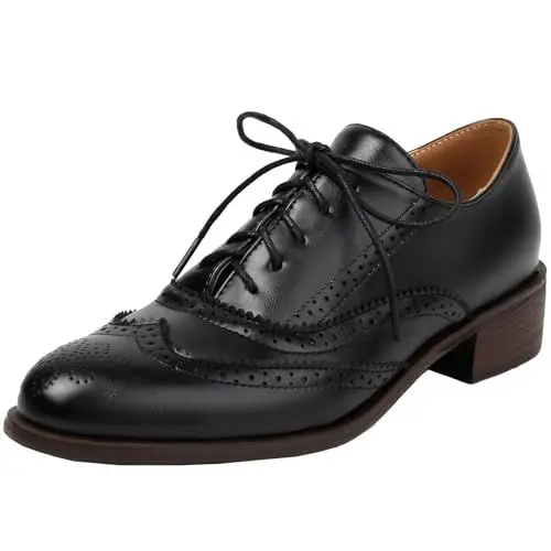 Produktbild: XINXINIO Lässige Einfarbige Brogues mit Schnürung und Mittlerem Absatz für Damen (Schwarz,42)