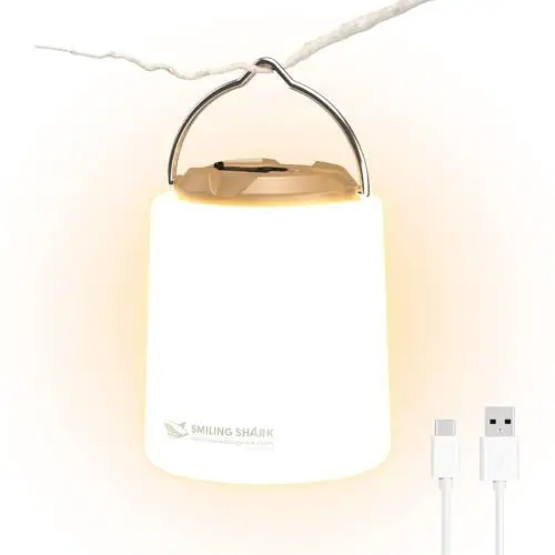 Produktbild: Smiling Shark LED Campinglampe, Camping Laterne Wiederaufladbare Mini & Portable Einstellbares Warmlicht 3 Lichtmodi für Erwachsene Kinder Angeln Camping Notfall Stromausfall, LED-Camping-Laterne-Mini