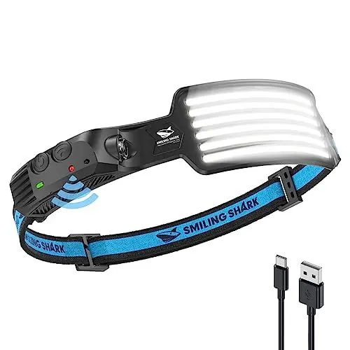 Produktbild: Smiling Shark Kopflampe, Wiederaufladbare LED Stirnlampe Mit 6 Weißen LEDs, Wasserdichte Headlamp für Camping, Joggen, Angeln - Super Hell Und Weitwinkel