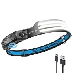 Produktbild: Smiling Shark Stirnlampe, 230°Wide Angle 3*LED Weiß Licht Streifen die Hellste Headlight Wiederaufladbar mit Wasserdichte Kopflampe Camping Joggen Angeln, Stirnlampe-LED-Headlight-Camping-Kopflampe
