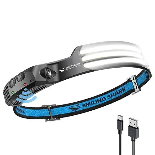 Produktbild: Smiling Shark Stirnlampe, 230°Wide Angle 3*LED Weiß Licht Streifen die Hellste Headlight Wiederaufladbar mit Wasserdichte Kopflampe Camping Joggen Angeln, Stirnlampe-LED-Headlight-Camping-Kopflampe