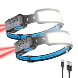 Produktbild: Smiling Shark Stirnlampe, 2 Stück Headlamp 7*Weiße Licht 270° Beleuchtung Breite Mit Bewegungsmelder Helles Rotes Rucklicht Für Camping Angeln Reparieren, Stirnlampe-Kopflampe-LED-Wiederaufladbar