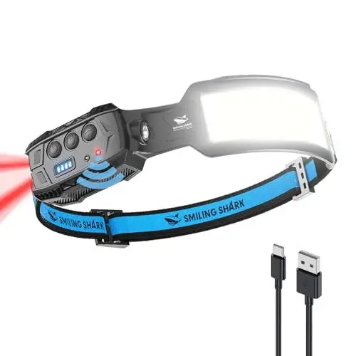 Produktbild: Smiling Shark Stirnlampe, Headlamp 7*Weiße Licht 270° Beleuchtung Breite Mit Bewegungsmelder Super Helles Rotes Rucklicht Für Camping Angeln Reparieren, Stirnlampe-Kopflampe-LED-Wiederaufladbar