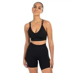 Produktbild: SMILODOX Damen Sport BH Katrin Scrunch - Shaped Fit Top - Blickdicht, V-Ausschnitt, Fester Halt, herausnehmbare Cups, elastisch - Schöner Rückenausschnitt - Ideal für Fitness, Yoga, Workout