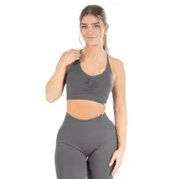 Produktbild: SMILODOX Sport BH Damen Solid Scrunch, Ohne Bügel, Shaped Fit Yoga Bra, V-Ausschnitt, Herausnehmbare Cups, Blickdichter Push Up BH, Verstellbare Träger, Ideal für Gym, Fitness, Laufen & Training