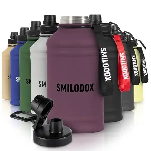 Produktbild: SMILODOX Edelstahl Trinkflasche 2,2 Liter - Extra Stark Sport & Fitness Wasserflasche mit Druckverschluss - BPA-freie Metal Sportflasche für Fitnessstudio, Bodybuilding, Outdoor, Wandern & Büro