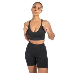 Produktbild: SMILODOX Sport BH Damen - Batik Acid Cross Scrunch Bra - V-Ausschnitt mit Scrunchnaht - Fester Halt - Herausnehmbare Cups - Elastisches Material - Schöner Rückenausschnitt - Ideal für Fitness Yoga