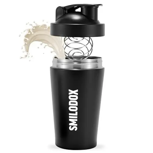 Produktbild: SMILODOX Steel Shaker Proteinshake, 500ml Shaker Edelstahl, Blender Bottle Protein Shaker, Bulk Shaker 500ml, Eiweiss Shaker mit Kugel, Abnehmen Shake Schüttelbecher, Fitness Shaker Gym Flasche