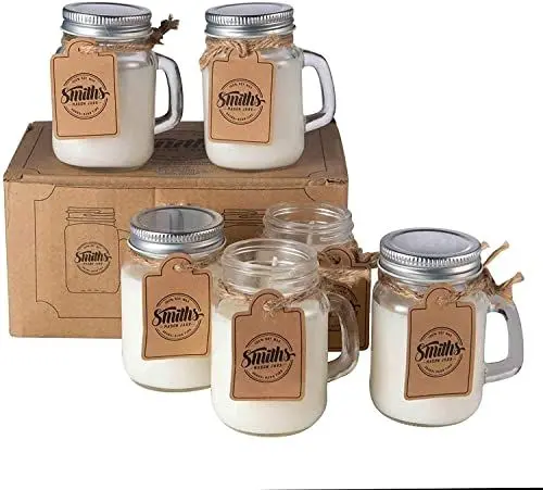 Produktbild: Set mit 6-100% Vegan-Soja Kerzen in dekorativen Mini-Maurer-Gläsern 4 oz/120mL, bleifreier Docht aus reiner Baumwolle, Brenndauer bis zu 24 Stunden+ pro Kerze
