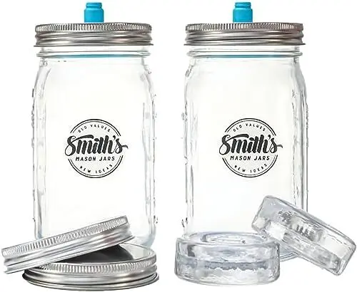 Produktbild: Smiths Mason Jars Fermentierglas 1L - 2er-Pack Fermentiergläser – Fermentierglas mit gärventil für Kimchi, Sauerkraut, Pickles & Sauerteigstarter– Fermentierset - Fermentationsglas Kimchi Behälter