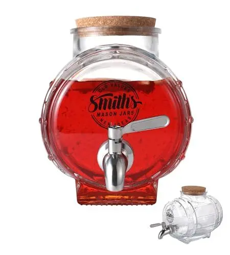 Produktbild: Smiths Mason Jars 3L Kühlschrank Wasserspender mit Zapfhahn und Holzkorken-Deckel - einfaches Ausgießen mit Metallhahn und platzsparendem Design - ideal für infundierte Fermentations Kumbucha, Säfte