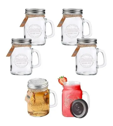 Produktbild: Smiths Mason Jars Einmachglas Schnapsgläser, 6er-Pack, Gärgefäß 120 ml,Ideal zum Aufbewahren von Soßen, Ingwer-Shots und zum Gären mit Geschenkanhängern